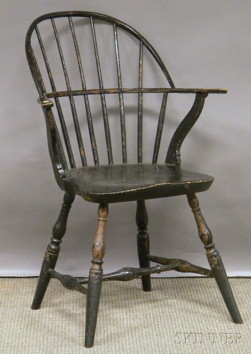 Appraisal: Black-painted Windsor Sack-back Armchair Provenance Estate of Susan Parrish