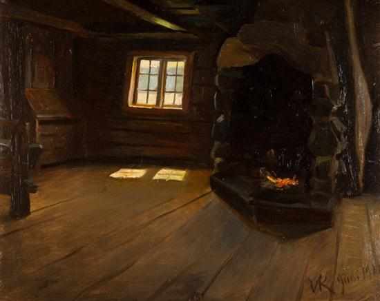 Appraisal: Valdemar Kornerup Danish - Cabin Interior oil on board mounted