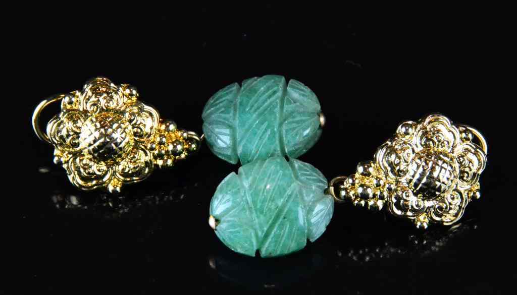 Appraisal: Pair Stephen Dweck Jade EarringsCarved jade leaf design earrings with