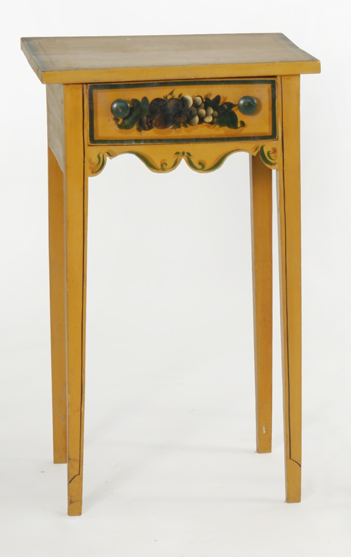 Appraisal: ANTIQUE AMERICAN ONE-DRAWER STAND th CenturyDecorated by Axel Farham of