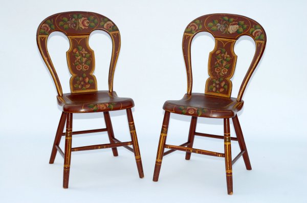 Appraisal: Pair of balloon back chairs having handpainted decorations of flowers