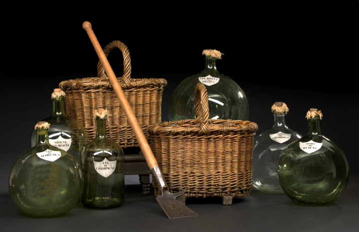 Appraisal: Collection of Six French Green Glass Wine Jugs early th