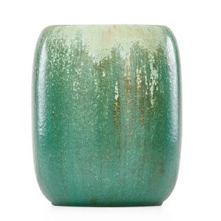 Appraisal: FULPER Large barrel-shaped vase FULPERLarge barrel-shaped vase Leopard Skin Crystalline