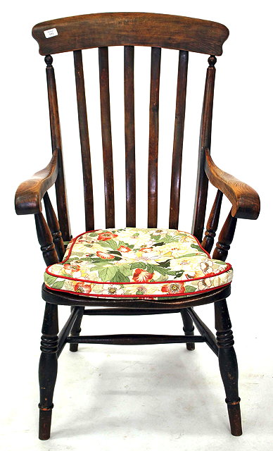 Appraisal: AN ASH ELM AND BEECHWOOD LATH BACK WINDSOR ARMCHAIR with