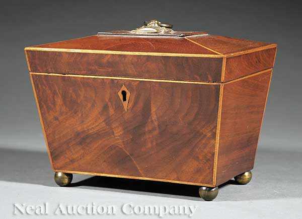 Appraisal: An English Inlaid Mahogany Sarcophagus-Form Tea Caddy early th c