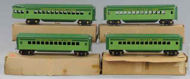 Appraisal: AMERICAN FLYER BOXED STREAMLINED PASSENGER CARS Green set includes three