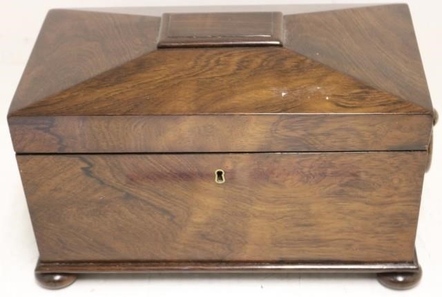 Appraisal: TH C ROSEWOOD REGENCY TEA CADDY WITH FITTEDINTERIOR WOODEN RING