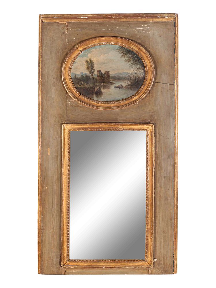 Appraisal: A French Painted and Parcel Gilt Trumeau Mirror A French