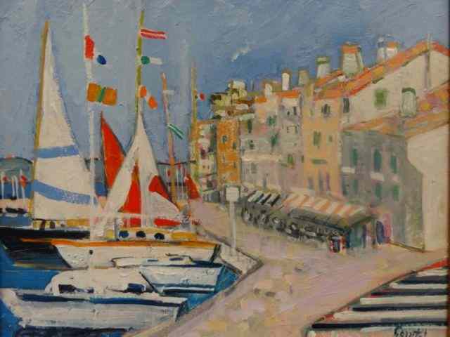 Appraisal: GORRITI Gilles Oil on Canvas Harbor Scene Signed lower right