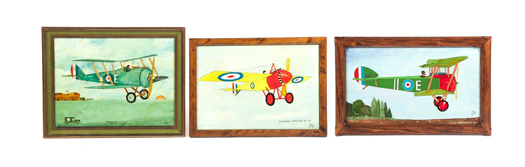 Appraisal: THREE PAINTINGS OF WORLD WAR I PLANES BY JAMES WATSON