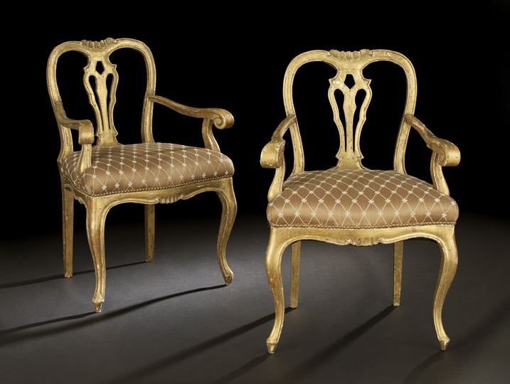 Appraisal: Pair of Italian Giltwood Fauteuils fourth quarter th century in