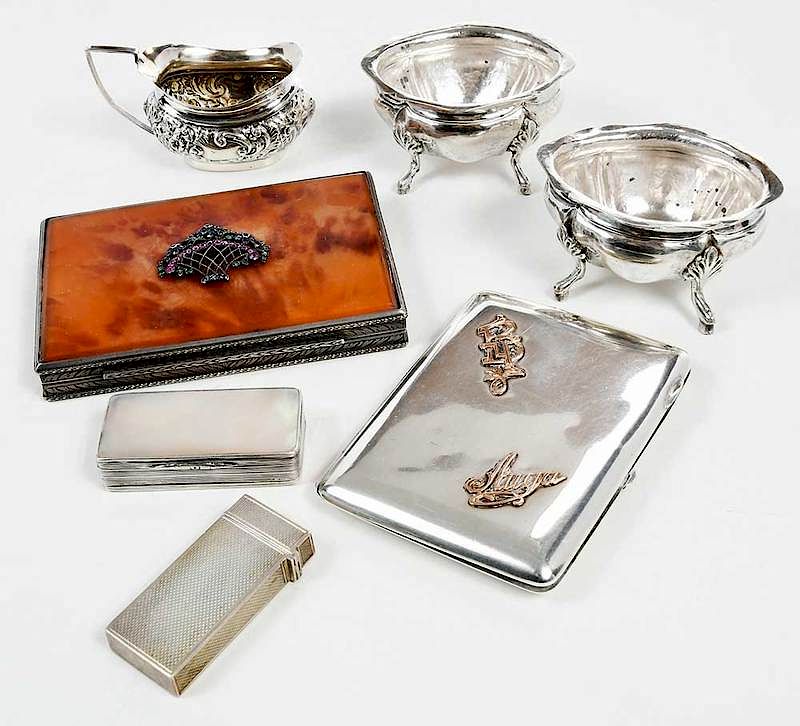 Appraisal: Seven Silver Items including Russian silver friendship case with applied