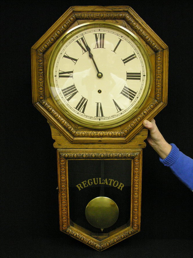 Appraisal: WATERBURY OAK REGULATOR WALL CLOCK Estate clock Size by