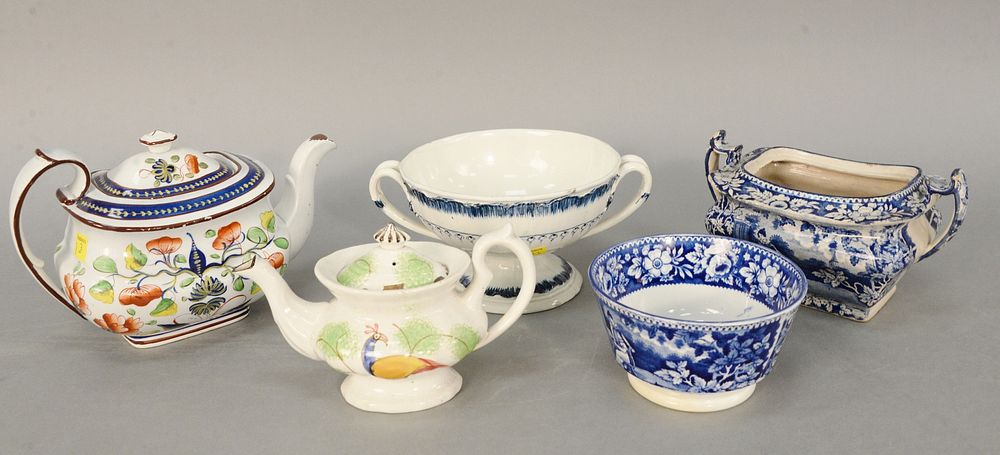 Appraisal: Five piece group to include Spatterware peacock creamer as is