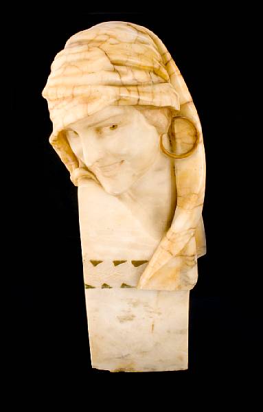 Appraisal: An Art Deco carved onyx bust of a Gypsy girl