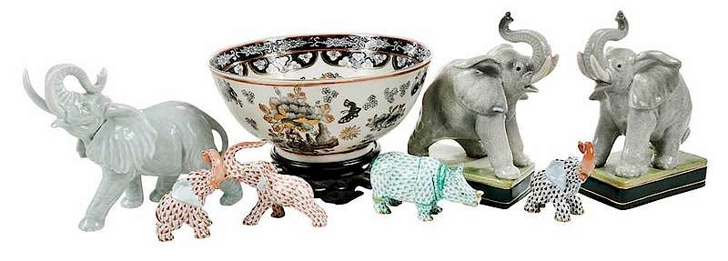 Appraisal: Group Porcelain Elephants Herend Hungarian Japanese Chinese th st century