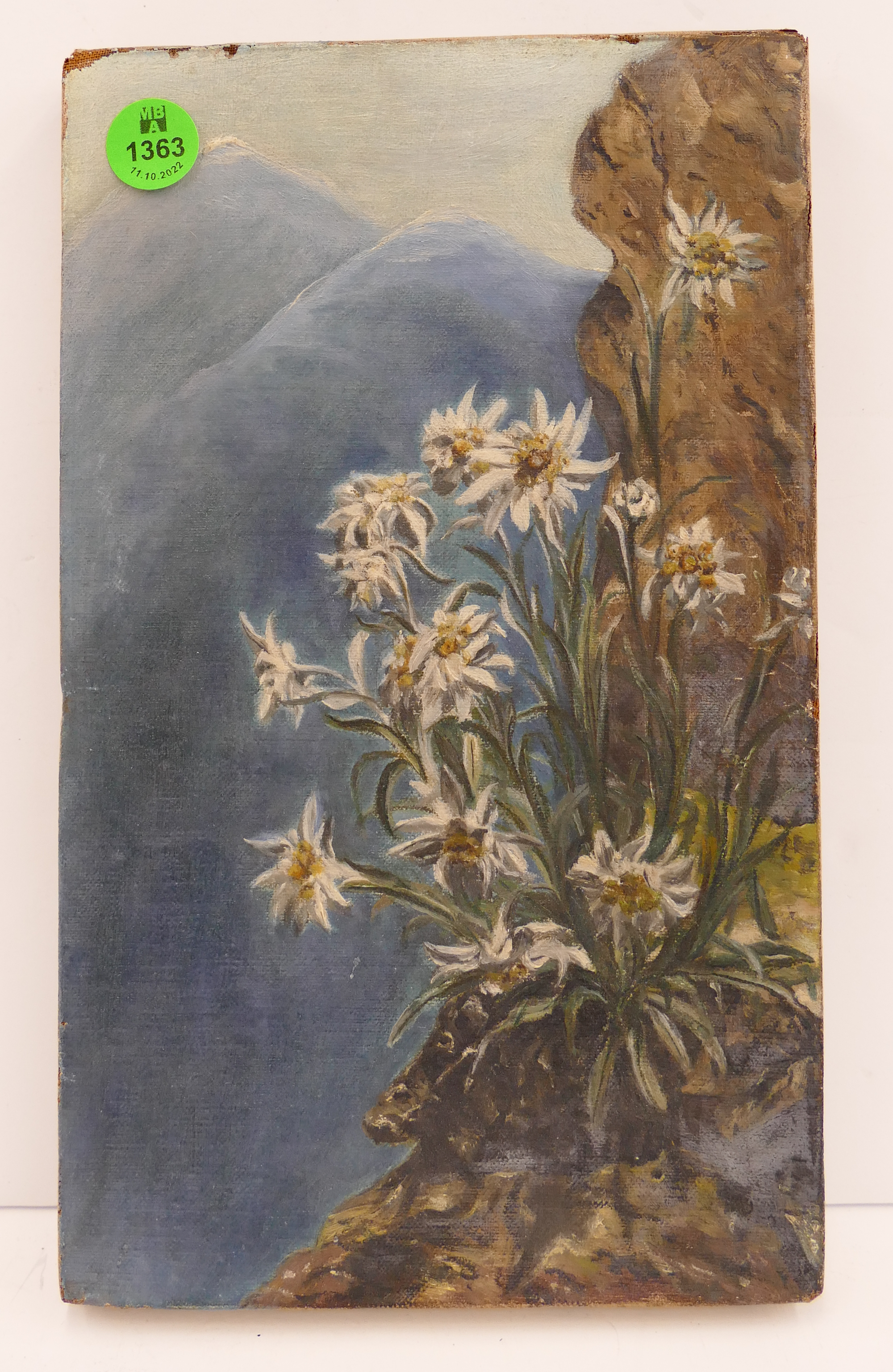 Appraisal: Antique Flowers on Cliff Oil Painting- x ''