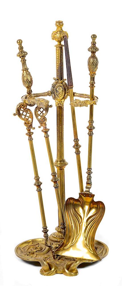 Appraisal: A Set of French Gilt Bronze Fireplace Tools Height of