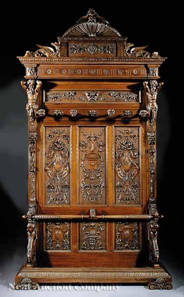 Appraisal: A Good Continental Renaissance Revival Highly Carved Walnut Hall Stand