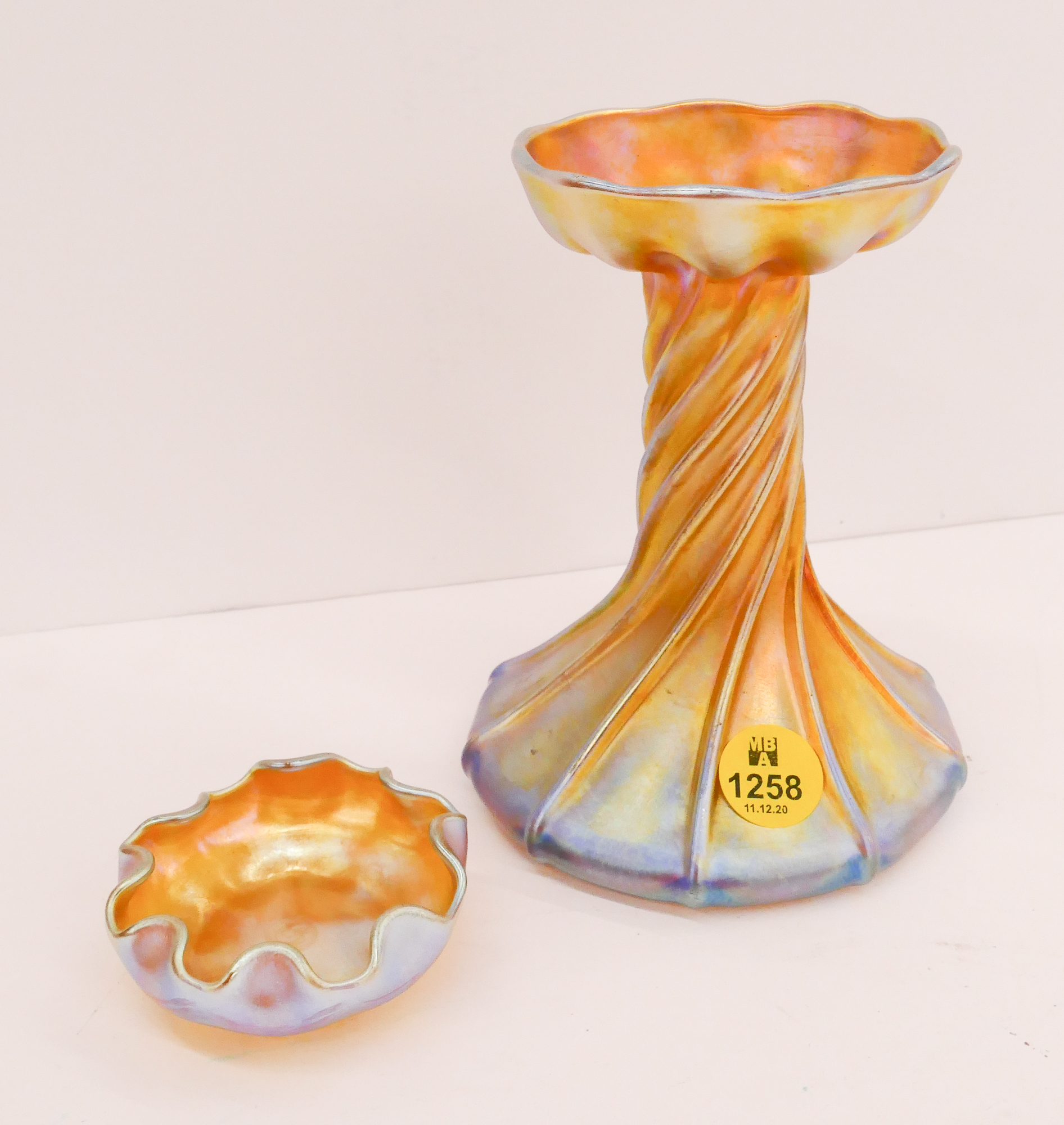 Appraisal: pc LC Tiffany Favrile Gold Iridescent Candlestick Salt- ''