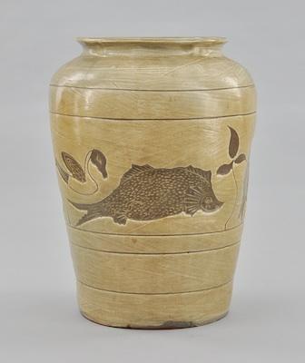 Appraisal: Korean Fish Storage Jar Age unknown pottery jar with impressed