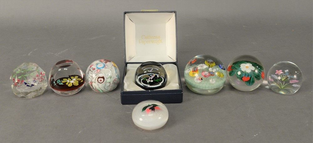 Appraisal: Eight Glass Paperweights to include Caithness Christmas Candle marked to