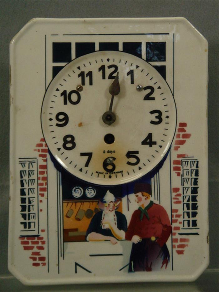 Appraisal: German porcelain front day wall clock no pendulum hand needs