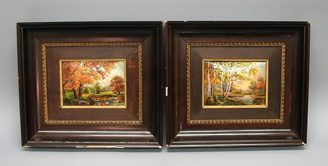 Appraisal: Autumn trees alongside stream each signed C Faure Limoges lower