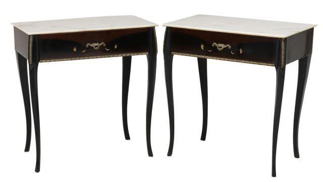 Appraisal: pair Italian mid-century modern marble-top nightstands c s ebonized case