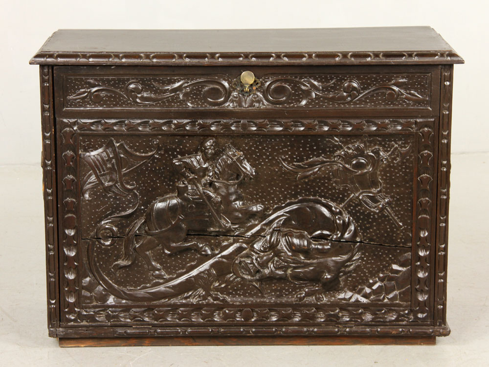 Appraisal: - Renaissance Style Coffer Renaissance style carved and dark stained