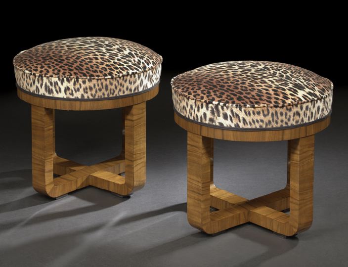 Appraisal: Pair of Art Moderne Mahogany Stools mid- th century each