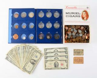 Appraisal: Miscellaneous Lot of Coins Paper Money Includes album with coins