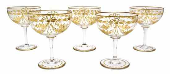 Appraisal: A Set of Eleven Etched Glass Champagne Coupes each having