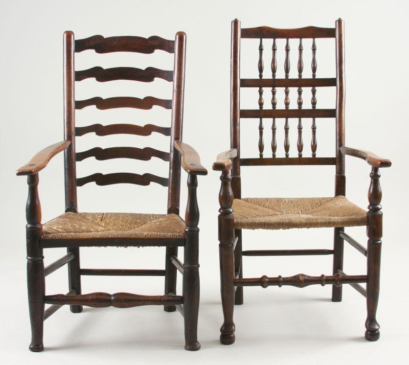 Appraisal: Two English Arm Chairs th c both of oak frames