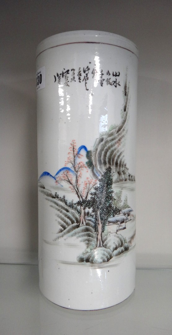 Appraisal: A Chinese porcelain cylindrical hat stand th th century painted