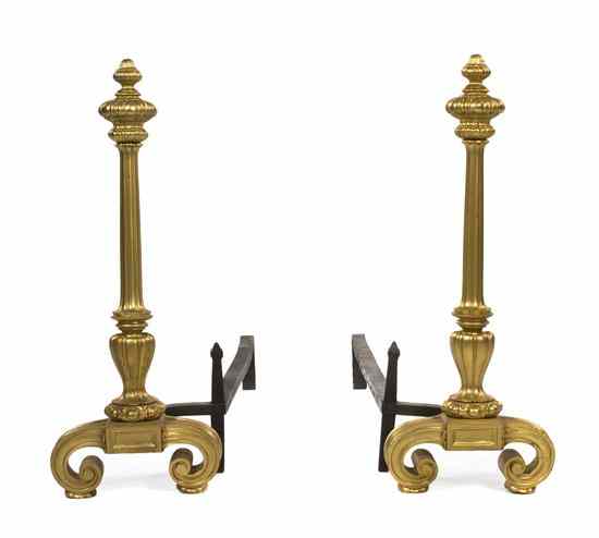 Appraisal: A Pair of Neoclassical Gilt Bronze and Iron Andirons of