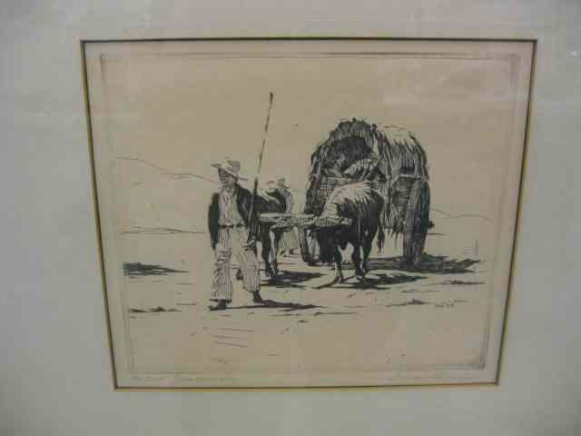 Appraisal: Paul Whitman Etching ''Ox Cart Guatemala'' pencil signed titled dated