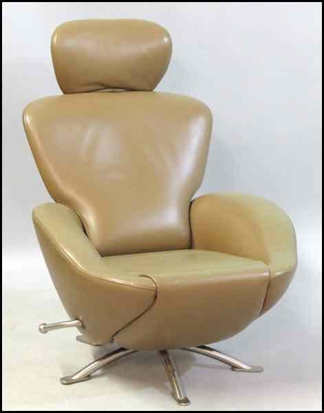 Appraisal: DODO STYLE LEATHER RECLINING CHAIR Back height '' Condition No