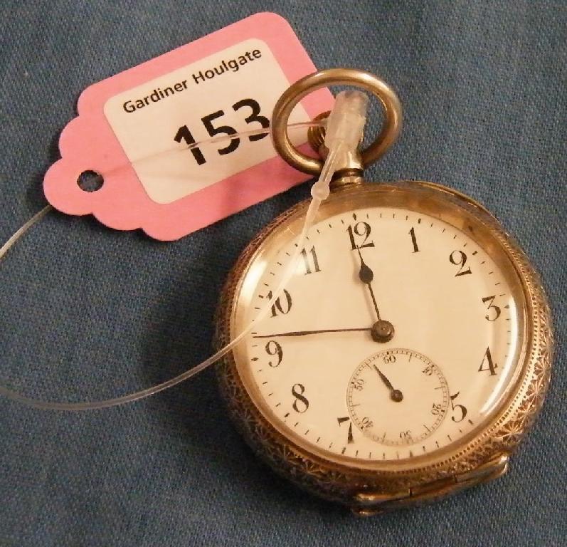 Appraisal: Attractive Swiss lever engraved fob watch gilt jewel bar movement