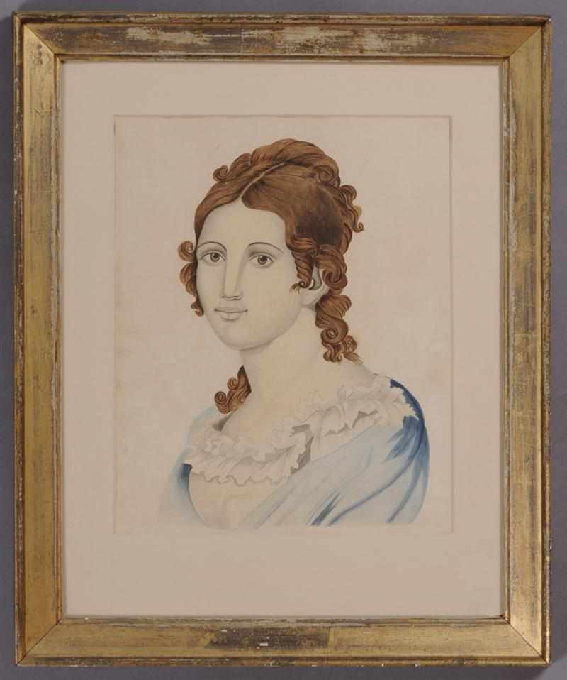 Appraisal: AMERICAN SCHOOL PORTRAIT OF A YOUNG WOMAN IN BLUE DRESS