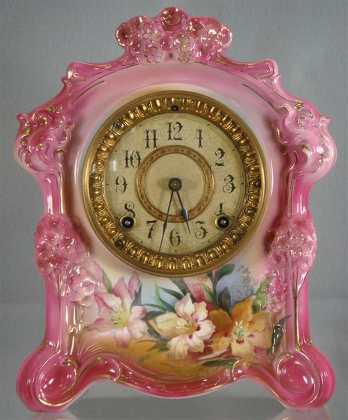 Appraisal: Deep pink floral decorated Ansonia Royal Bonn china clock paper