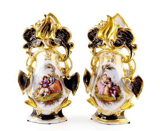 Appraisal: Pair Paris porcelain vases th century balustrade form bound in