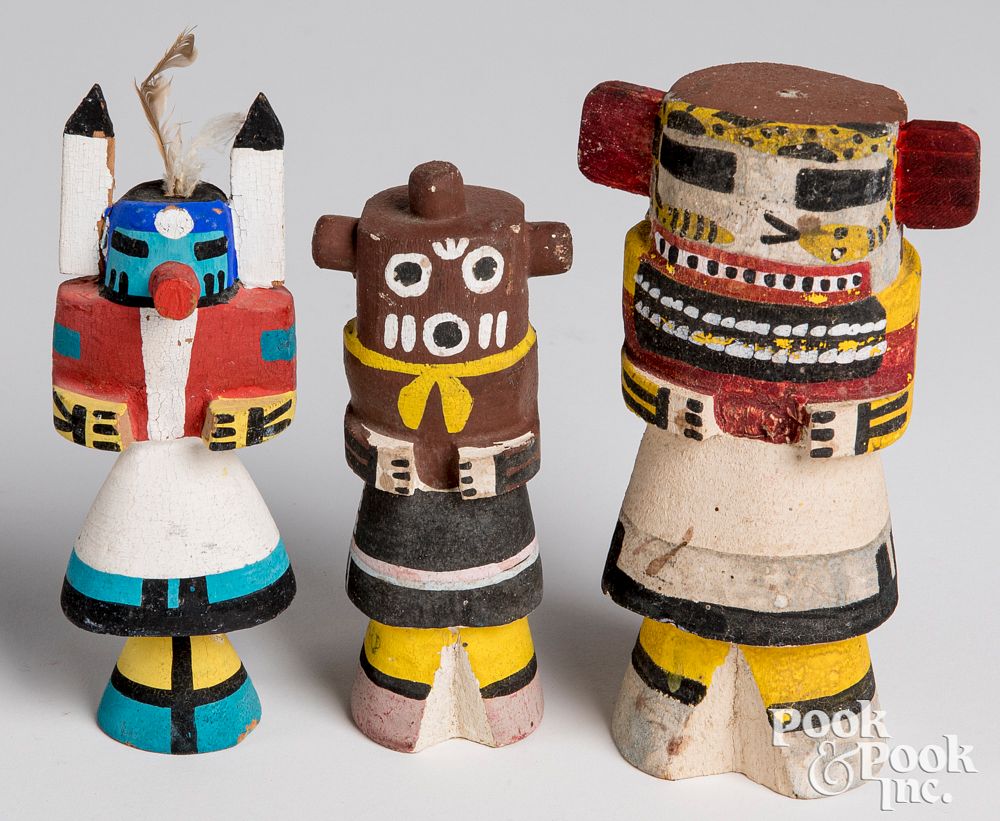 Appraisal: Three cottonwood Hopi Indian kachina dolls Three cottonwood Hopi Indian