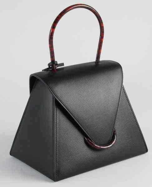 Appraisal: Leather and Glass Handbag Delvauxdesigned in a trapezoid shape with