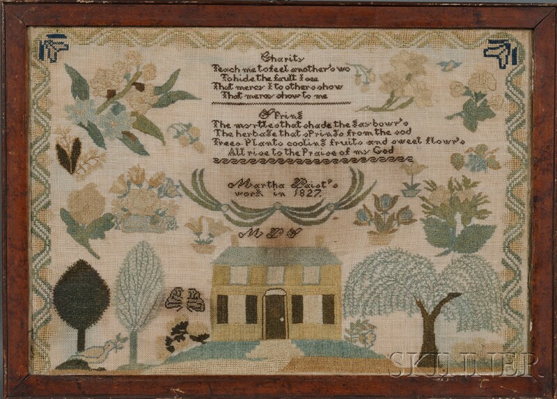 Appraisal: Needlework Sampler with House and Trees Martha Paist's work in