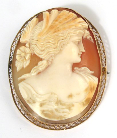 Appraisal: VICTORIAN CAMEO BROOCH in length The cameo portrait of a