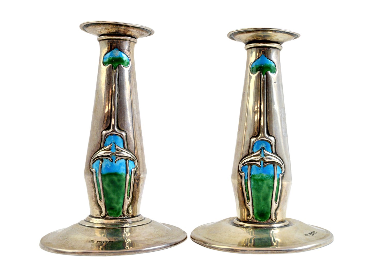 Appraisal: A pair of silver and blue green enamelled Art Nouveau