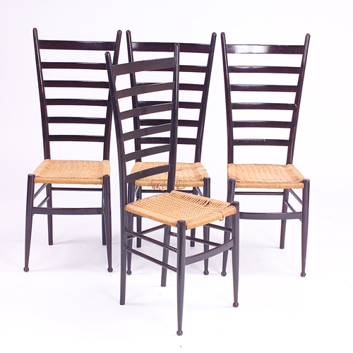 Appraisal: Gio Ponti four tall ladder-back chairs with woven rush seats