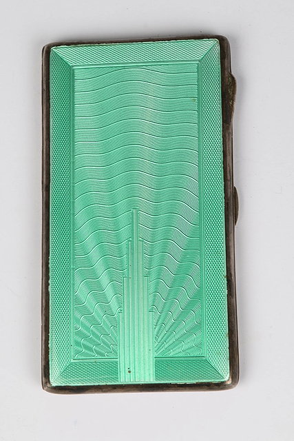 Appraisal: A SILVER AND ENAMEL ART DECO CIGARETTE CASE with geometric