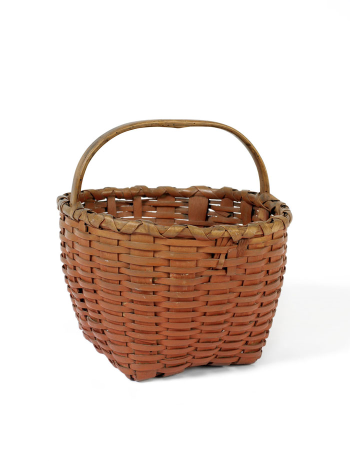 Appraisal: AMERICAN RED-PAINTED SPLINT BASKET WITH STATIONARY HANDLE NINETEENTH CENTURY Height